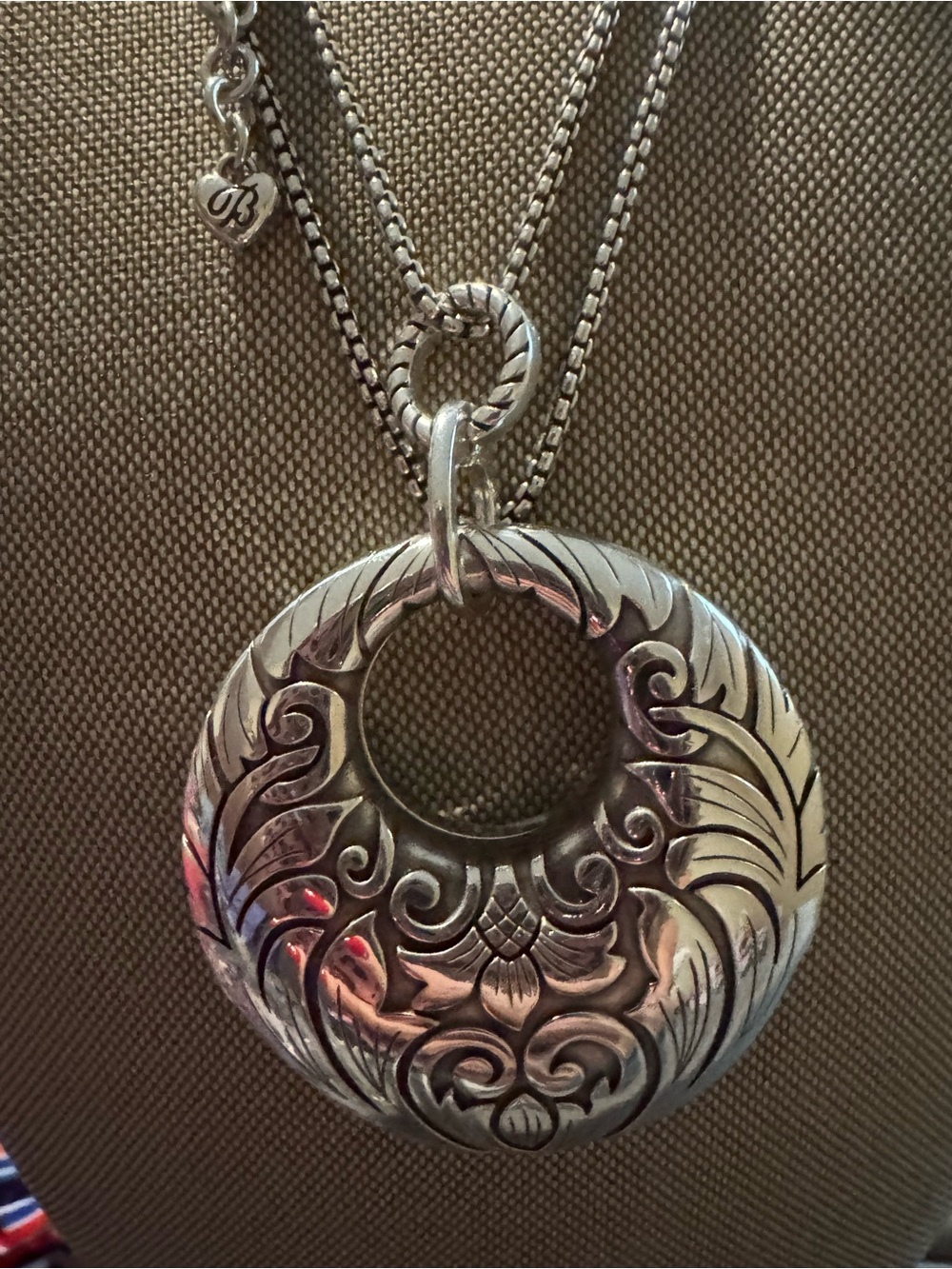 Brighton Silver Floral Scroll Round Pendant Necklace - Silver